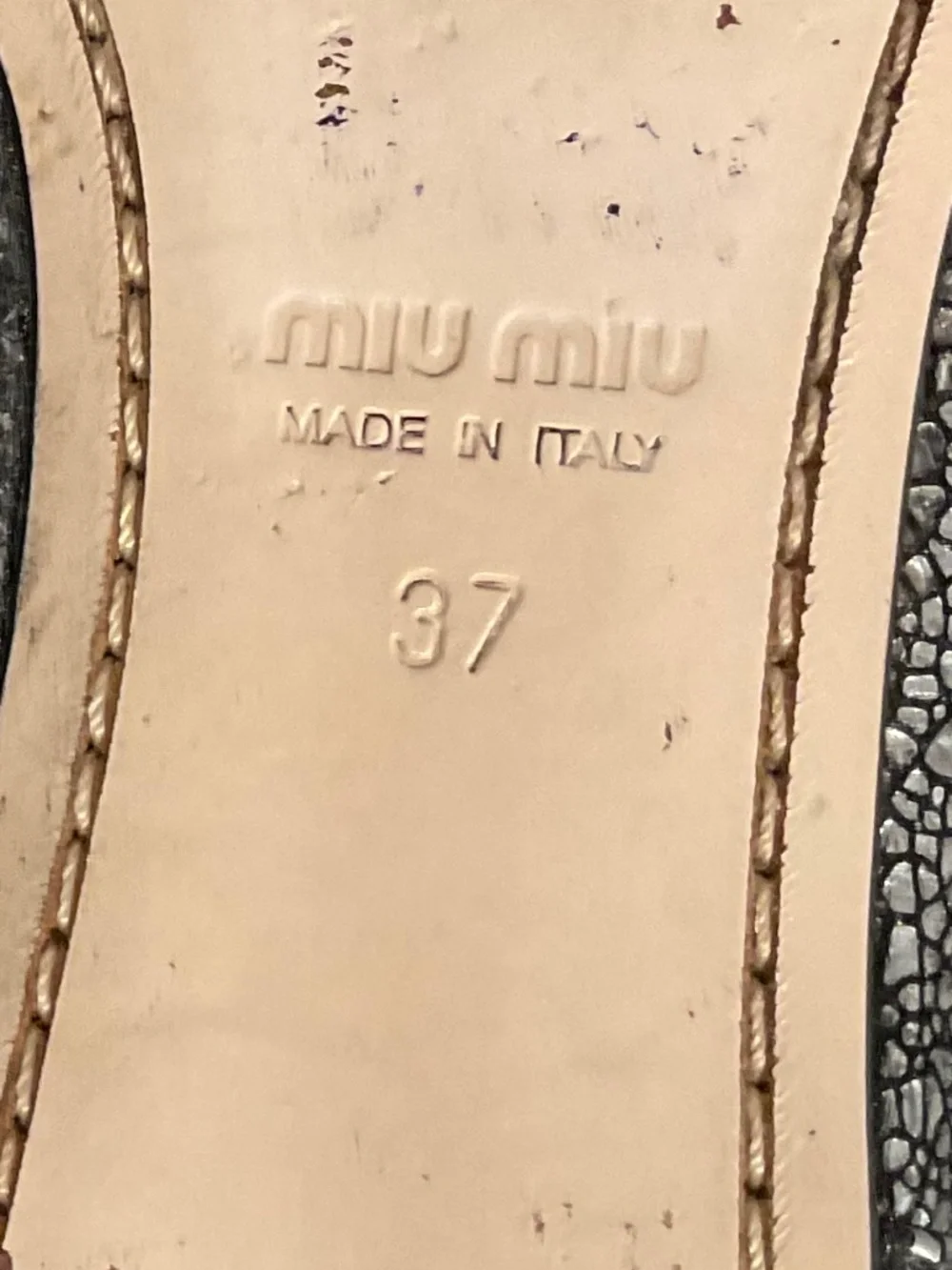 MIU MIU Crackled Silver Metallic Leather Crystal Heel Ankle Boots Sz EU 37